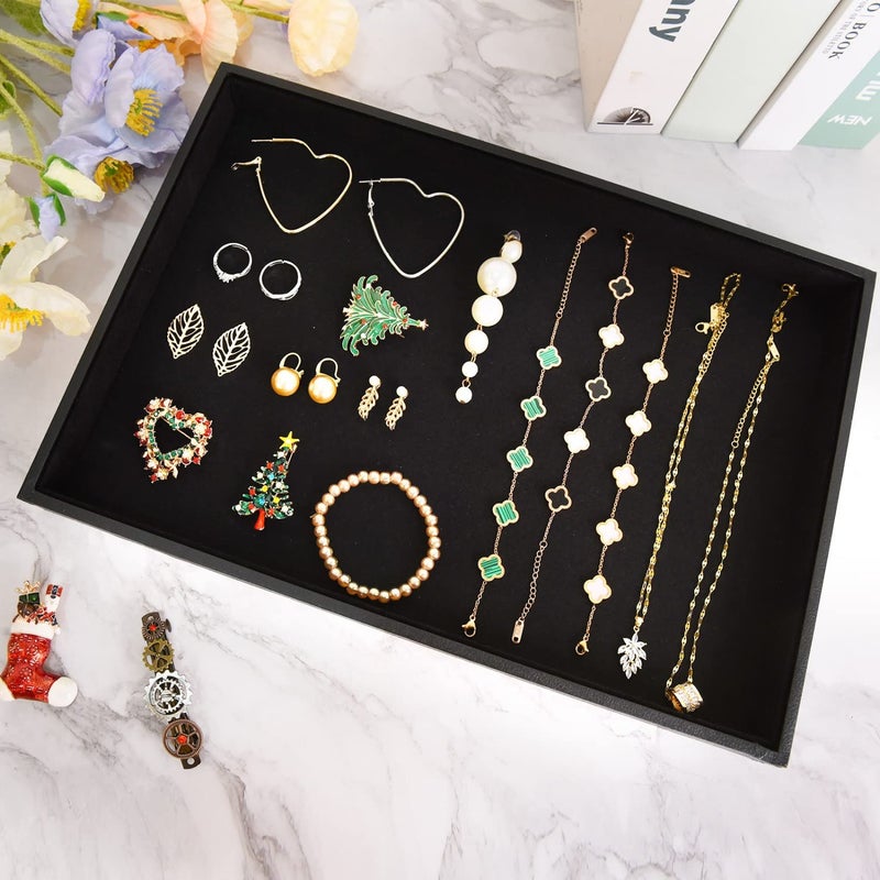 JETEHO Velvet Jewelry Tray for Drawers Black Jewelrys Display Tray Stackable Jewelry Organizer Trays for Necklace Bracelet Ring Watch (1, Black) - Image 3